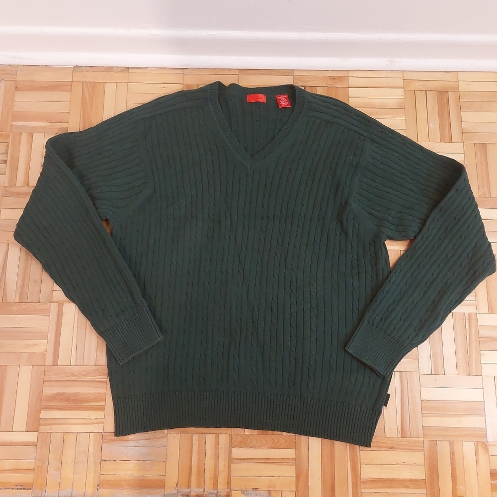 Izod green v neck cable knit sweater size XL